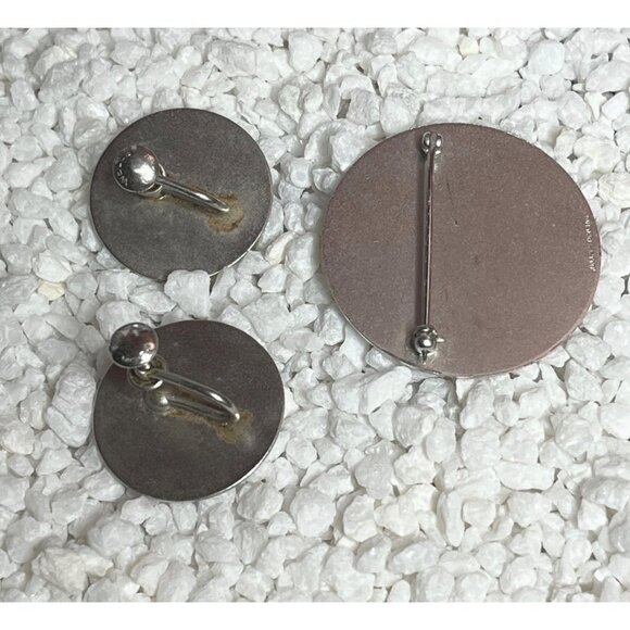 Vintage Sterling Silver Screw-Back Earrings & Brooch Signed Wells - Picture 5 of 7